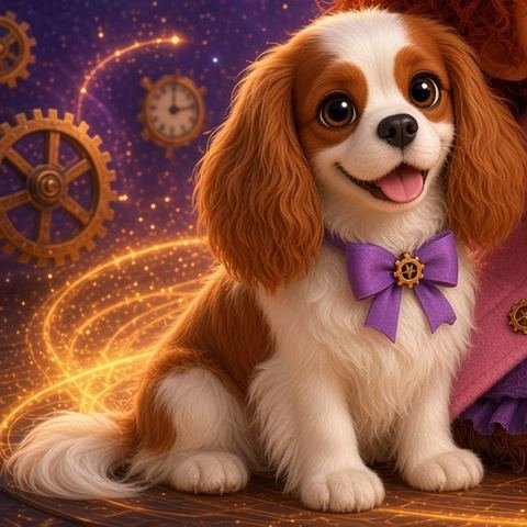 Donna, cachorrinha Cavalier King Charles com laço roxo